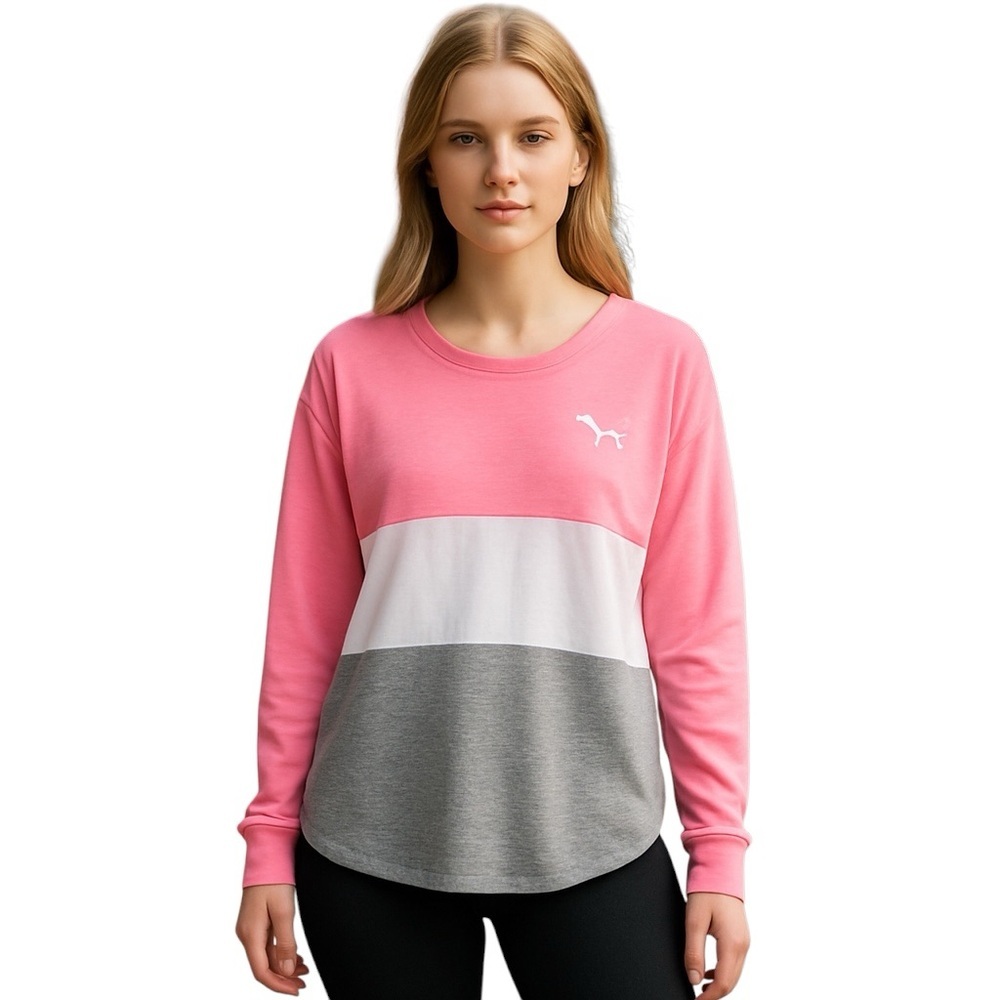 Victoria's Secret PINK Varsity Crew Colorblock Pink White Gray Pullover Size S